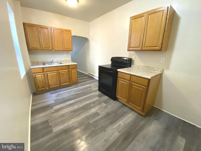 433 E Auburn St, Philadelphia, PA 19134 - kitchen featuring electric range, wood finished floors, a sink, and light countertops