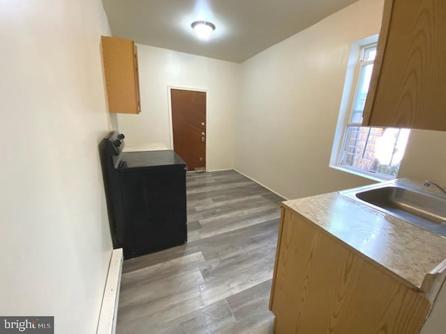 433 E Auburn St, Philadelphia, PA 19134 - kitchen with a baseboard radiator, a sink, and wood finished floors