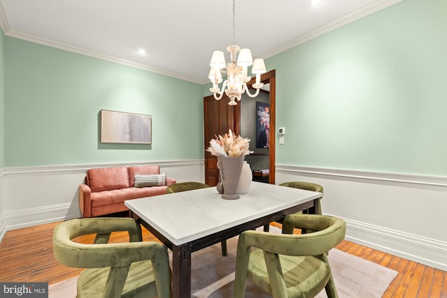 1519 Kingman Pl NW, Washington, DC 20005 - dining space featuring ornamental molding, a chandelier, wood finished floors, baseboards, and recessed lighting