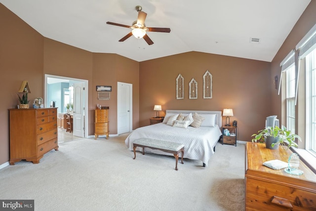 6218 Alan Linton Blvd W, Frederick, MD 21703 - bedroom featuring light carpet, lofted ceiling, baseboards, ensuite bath, and ceiling fan