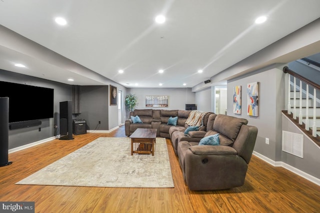 6218 Alan Linton Blvd W, Frederick, MD 21703 - living area featuring stairs, wood finished floors, baseboards, and recessed lighting