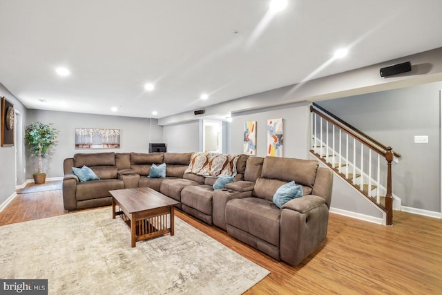 6218 Alan Linton Blvd W, Frederick, MD 21703 - living room with light wood finished floors, recessed lighting, baseboards, and stairway