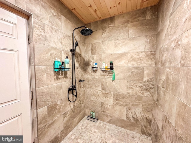 2052 Twenty Two Rd, Pamplin, VA 23958 - bathroom featuring tiled shower and wooden ceiling
