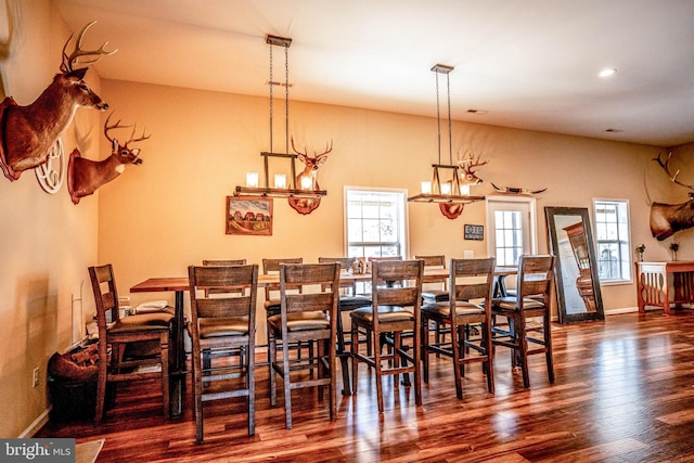 2052 Twenty Two Rd, Pamplin, VA 23958 - dining area featuring a chandelier, wood finished floors, baseboards, and recessed lighting