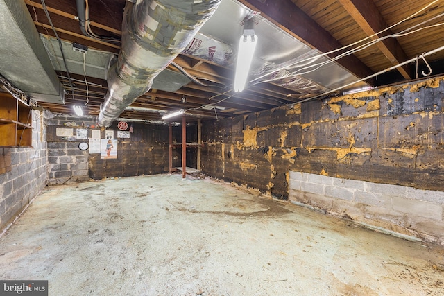 unfinished basement with concrete block wall