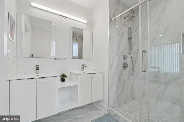 1325 N 17th St Unit A, Philadelphia, PA 19121 - full bath with marble finish flooring, a marble finish shower, and vanity