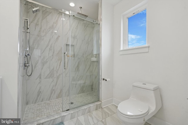 1325 N 17th St Unit A, Philadelphia, PA 19121 - full bathroom featuring baseboards, toilet, a marble finish shower, and marble finish flooring