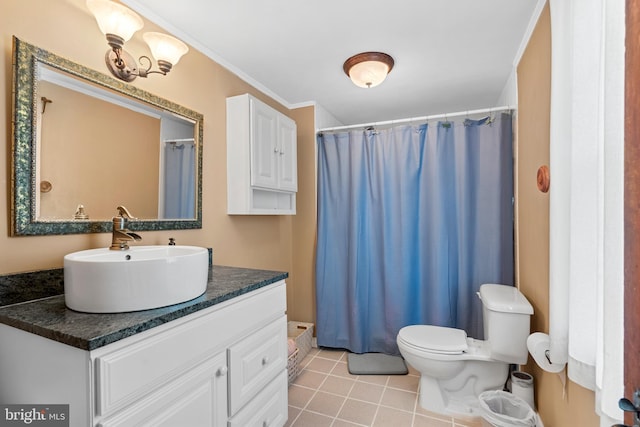 522 Creek Rd, Moorestown, NJ 08057 - full bathroom with tile patterned flooring, vanity, toilet, and a shower with shower curtain