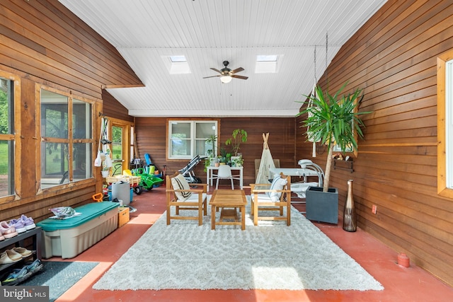 522 Creek Rd, Moorestown, NJ 08057 - sunroom / solarium with a skylight, wooden walls, and finished concrete flooring