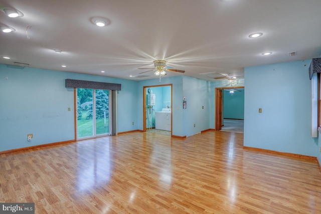 74 Connie Ln, Dover, DE 19901 - unfurnished room with attic access, ceiling fan, baseboards, light wood-type flooring, and recessed lighting