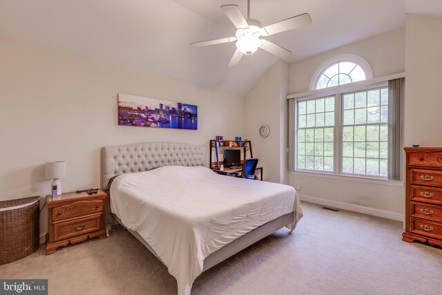 15039 Jarrettsville Pike, Monkton, MD 21111 - bedroom with light carpet, lofted ceiling, baseboards, and a ceiling fan