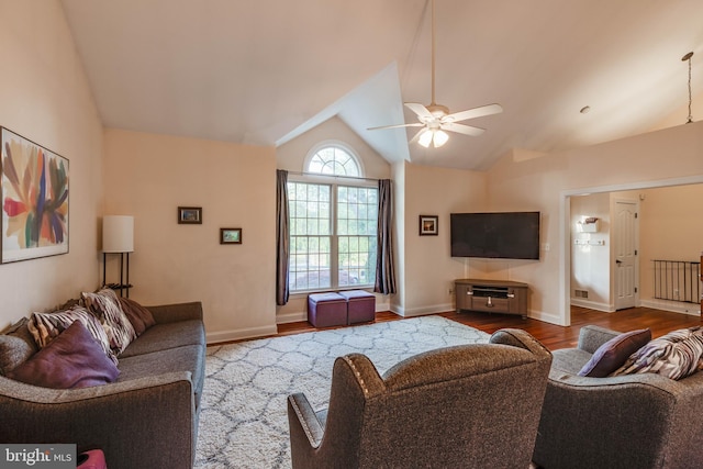 15039 Jarrettsville Pike, Monkton, MD 21111 - living area featuring lofted ceiling, a ceiling fan, wood finished floors, and baseboards