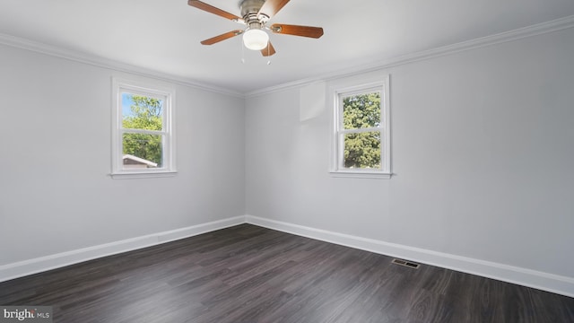 8014 Ritchie Hwy, Pasadena, MD 21122 - spare room with healthy amount of natural light, baseboards, dark wood finished floors, crown molding, and a ceiling fan
