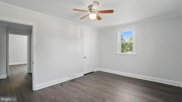 8014 Ritchie Hwy, Pasadena, MD 21122 - empty room with dark wood finished floors, ornamental molding, a ceiling fan, and baseboards