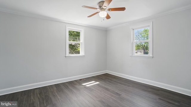 8014 Ritchie Hwy, Pasadena, MD 21122 - unfurnished room featuring baseboards, crown molding, dark wood-type flooring, and ceiling fan