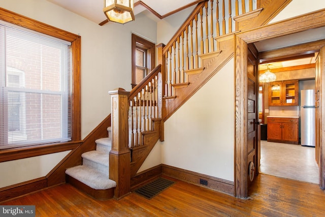 408 Frederick St, Hanover, PA 17331 - staircase with wood finished floors and baseboards