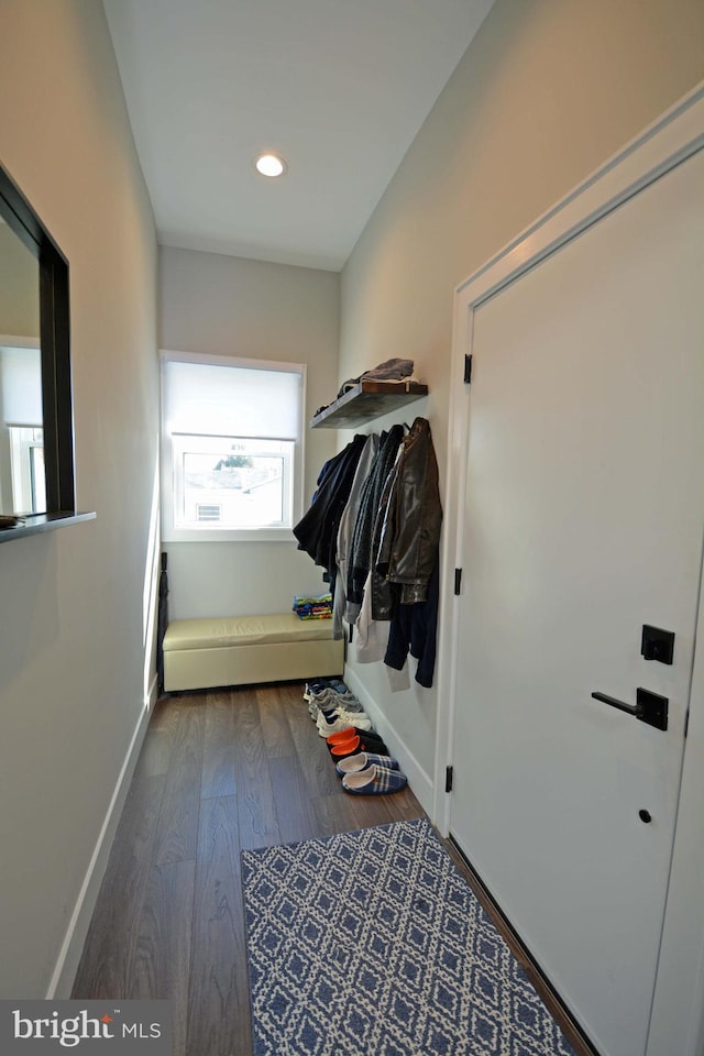 7012 Silverwood St, Philadelphia, PA 19128 - mudroom featuring dark wood-style floors, baseboards, and recessed lighting