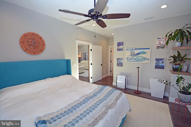 7012 Silverwood St, Philadelphia, PA 19128 - bedroom featuring wood finished floors, recessed lighting, baseboards, and a ceiling fan