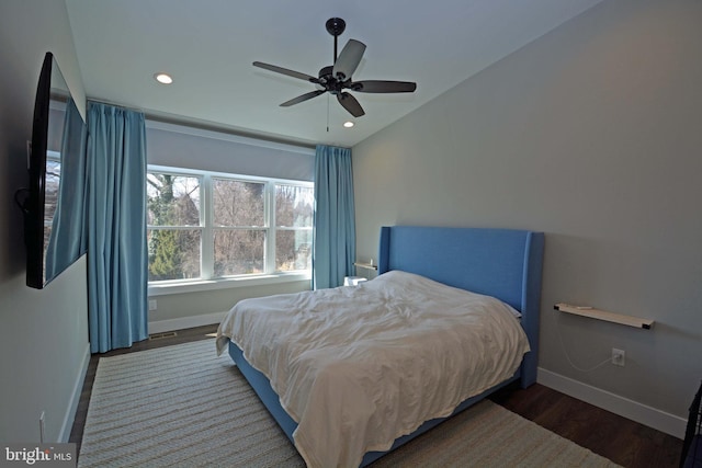 7012 Silverwood St, Philadelphia, PA 19128 - bedroom featuring baseboards, wood finished floors, recessed lighting, and ceiling fan