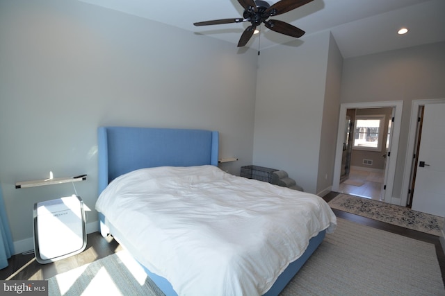 7012 Silverwood St, Philadelphia, PA 19128 - bedroom featuring baseboards, recessed lighting, wood finished floors, and a ceiling fan