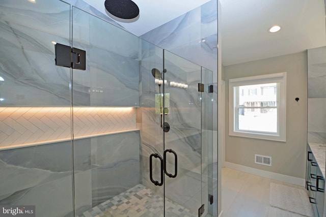 7012 Silverwood St, Philadelphia, PA 19128 - full bathroom with a shower stall, baseboards, and recessed lighting