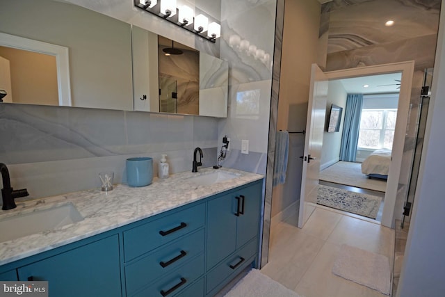 7012 Silverwood St, Philadelphia, PA 19128 - full bath featuring ensuite bath, tile patterned flooring, double vanity, and a shower