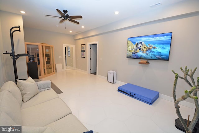 7012 Silverwood St, Philadelphia, PA 19128 - living area featuring a ceiling fan and recessed lighting
