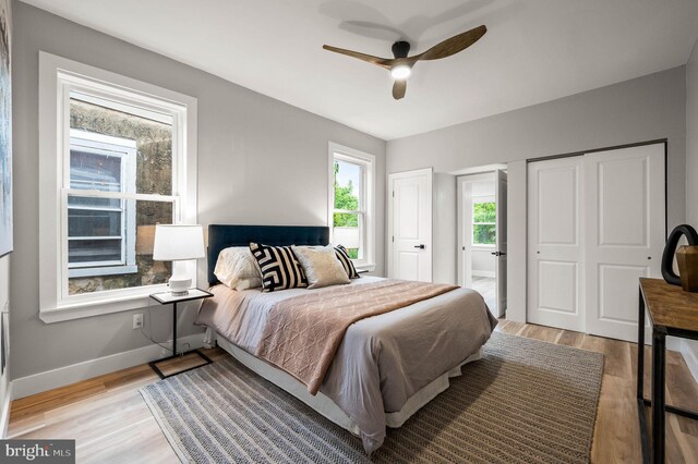 5113 W Thompson St, Philadelphia, PA 19131 - bedroom featuring baseboards, light wood-style flooring, and ceiling fan