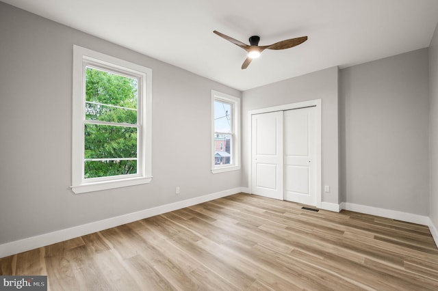 5113 W Thompson St, Philadelphia, PA 19131 - unfurnished bedroom with baseboards, light wood-style floors, a closet, and ceiling fan