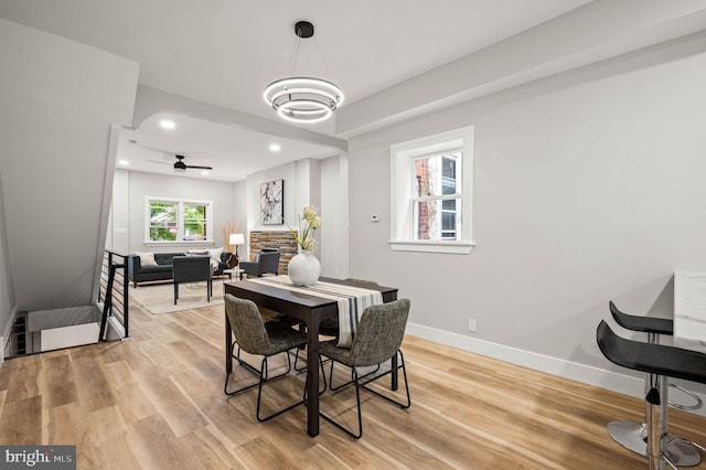 5113 W Thompson St, Philadelphia, PA 19131 - dining area featuring light wood-style floors, recessed lighting, baseboards, and ceiling fan