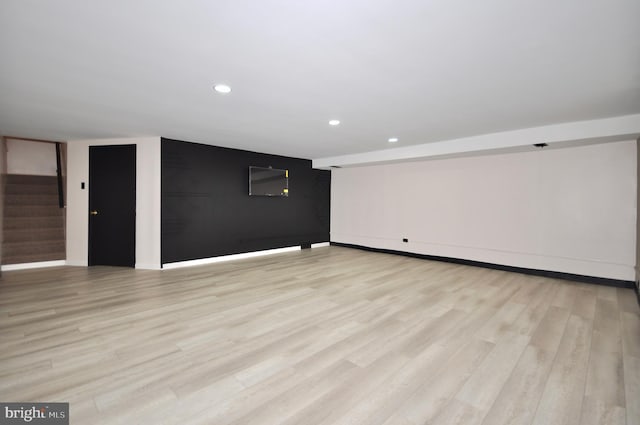 8922 Brous Ave, Philadelphia, PA 19152 - unfurnished room with recessed lighting, baseboards, light wood finished floors, and stairs