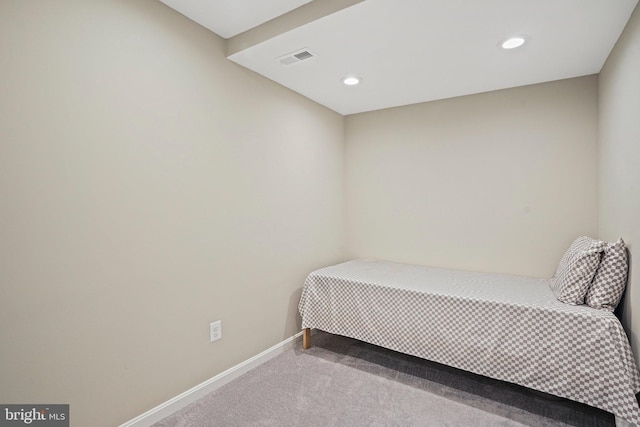 bedroom with carpet floors, baseboards, and recessed lighting
