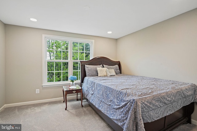 bedroom with baseboards, carpet flooring, and recessed lighting