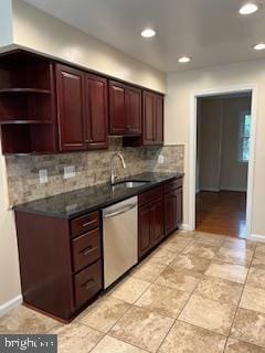 13 E Cliff St, Alexandria, VA 22301 - kitchen with dishwasher, a sink, tasteful backsplash, dark countertops, and recessed lighting