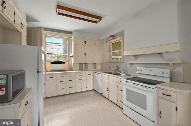 1 N Landvale St, York Haven, PA 17370 - kitchen featuring white appliances, a sink, light countertops, open shelves, and cream cabinetry