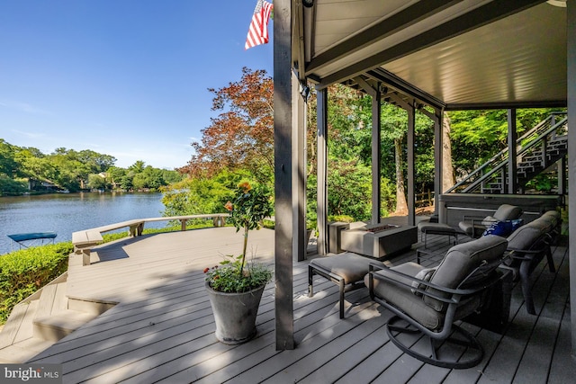 2200 Spinnaker Ct, Reston, VA 20191 - wooden deck featuring a water view and stairway