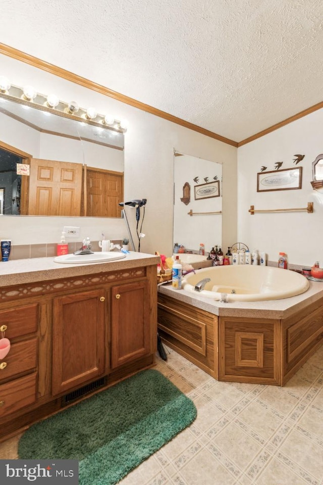 191 Youngs Dr, Front Royal, VA 22630 - full bath with a garden tub, ornamental molding, vanity, and a textured ceiling