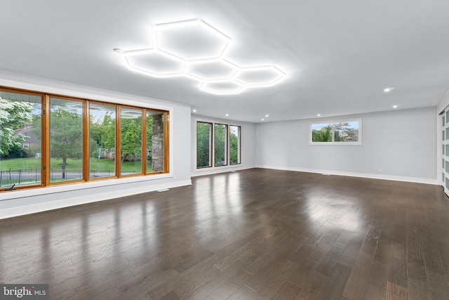616 Webb Rd, Elkins Park, PA 19027 - unfurnished living room featuring baseboards, dark wood-style floors, and recessed lighting