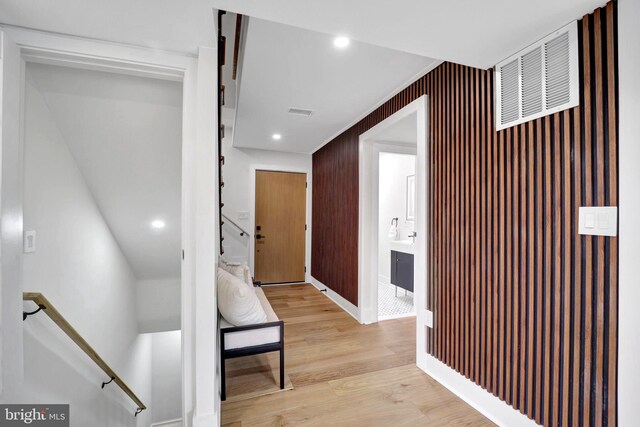 8120 Eastern Ave NW, Washington, DC 20012 - corridor featuring light wood-style flooring, an upstairs landing, recessed lighting, and baseboards