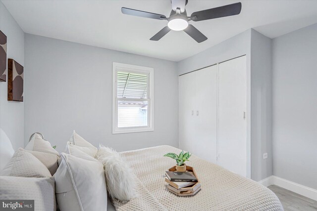 1711 Langley Rd, Baltimore, MD 21221 - bedroom with light wood finished floors, baseboards, and ceiling fan