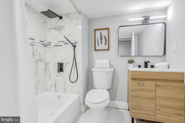 1711 Langley Rd, Baltimore, MD 21221 - bathroom with baseboards, toilet, vanity, marble finish floors, and shower / bathtub combination