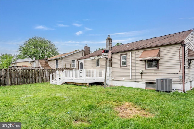 1711 Langley Rd, Baltimore, MD 21221 - rear view of house featuring central air condition unit and a wooden deck