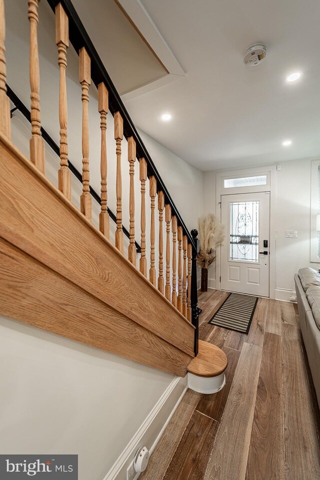 1919 Bennett Pl NE, Washington, DC 20002 - entrance foyer with wood finished floors, baseboards, recessed lighting, and stairway