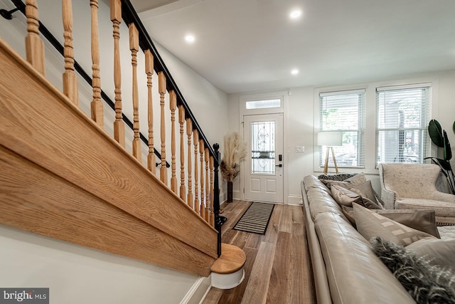 1919 Bennett Pl NE, Washington, DC 20002 - foyer entrance featuring wood finished floors, stairway, recessed lighting, and baseboards