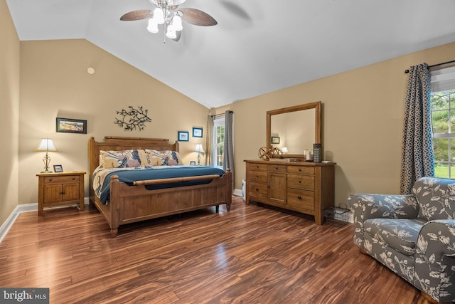 121 Beech Dr, Hatboro, PA 19040 - bedroom featuring vaulted ceiling, dark wood-style floors, and a ceiling fan