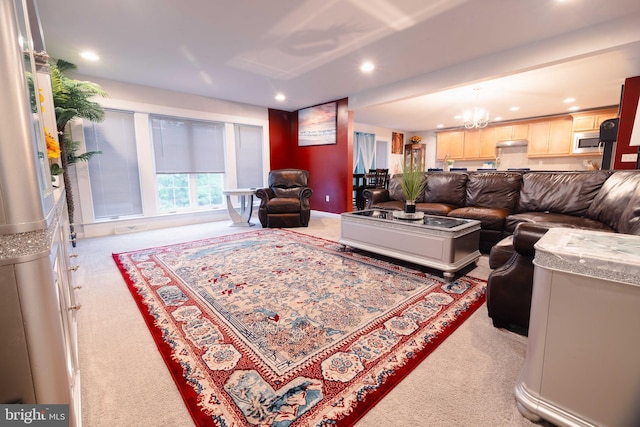 1722 Bradley Dr, Harrisburg, PA 17110 - living room with carpet flooring, recessed lighting, and a chandelier