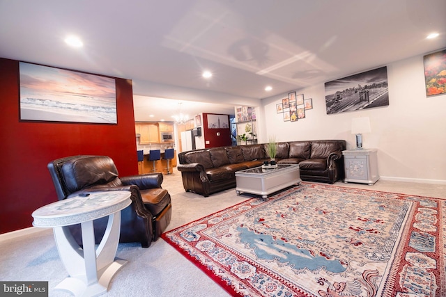 1722 Bradley Dr, Harrisburg, PA 17110 - carpeted living room with recessed lighting, baseboards, and a chandelier