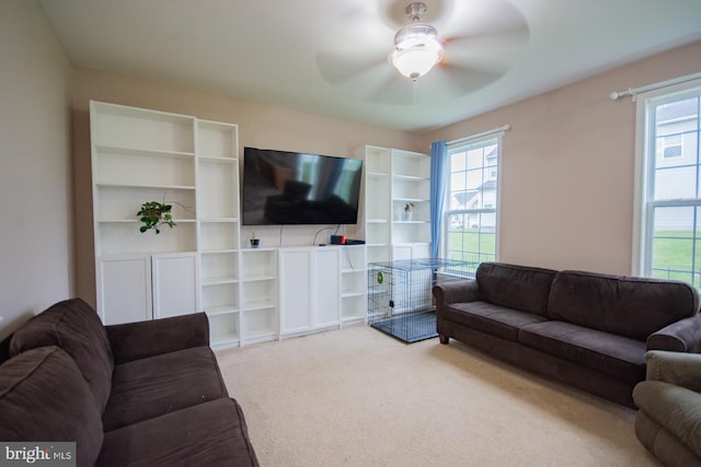 173 Tuscany Trl, Hedgesville, WV 25427 - living area featuring carpet floors, ceiling fan, and plenty of natural light