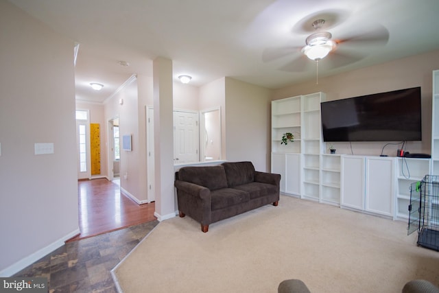 173 Tuscany Trl, Hedgesville, WV 25427 - living area with ceiling fan, baseboards, and crown molding