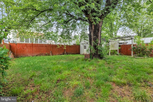 1223 Kendrick Rd, Baltimore, MD 21237 - view of yard featuring a pergola, an outdoor structure, and a storage shed